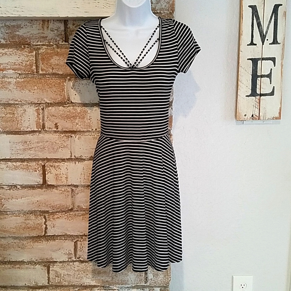 Hollister Fit & Flare Black & White Striped Dress